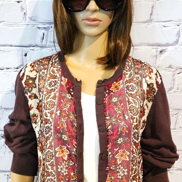 NEW YORK & COMPANY, Boho brown and burgundy button up cardigan - Picture 7 of 12
